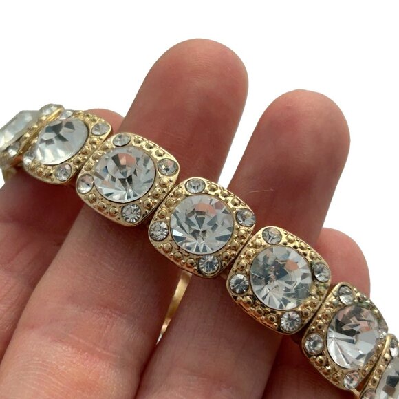 Lot 3 Stretch Bracelets Gold Tone Silver Tone Rhinestones Sparkle Stackable - Picture 7 of 9